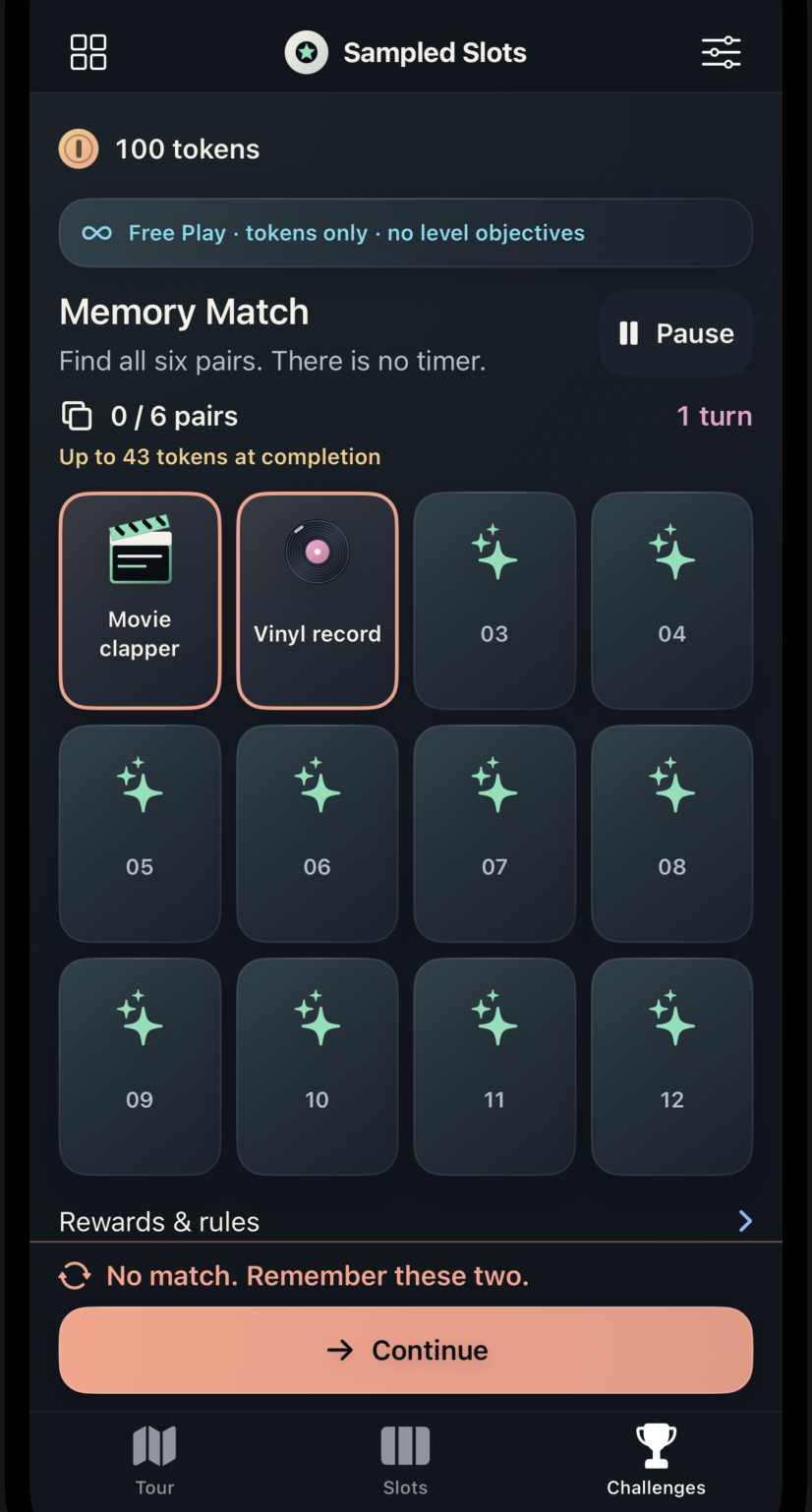 Find matching pairs in Sampled Slots Memory Match