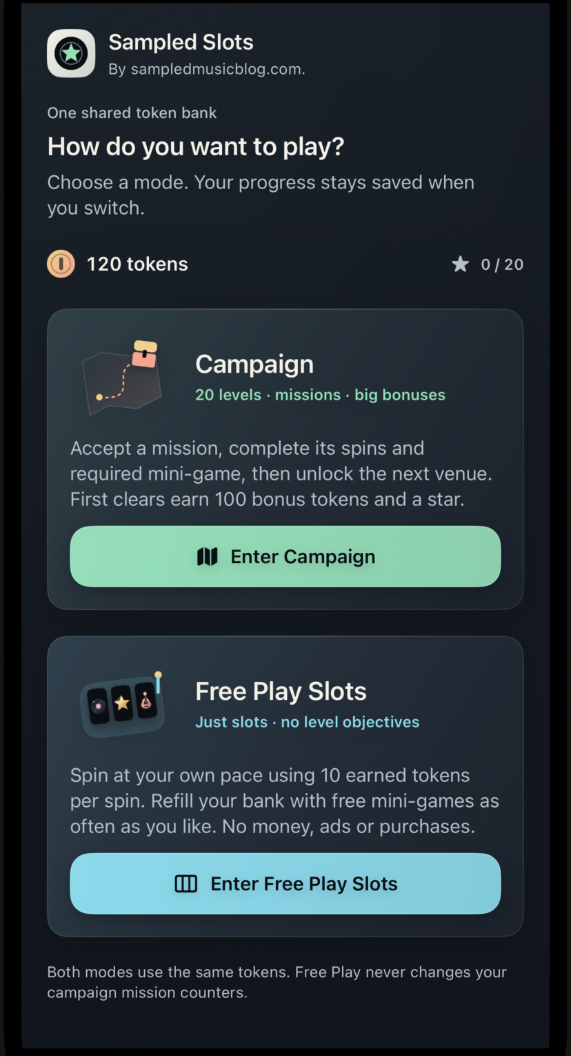 Campaign and Free Play modes in Sampled Slots