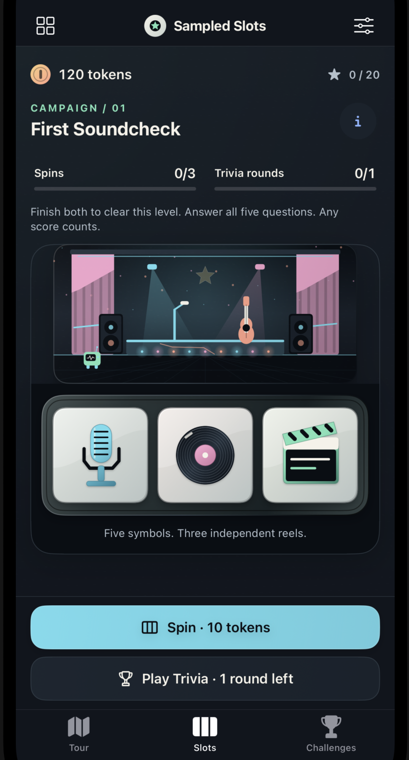 Spin the music-themed reels in Sampled Slots