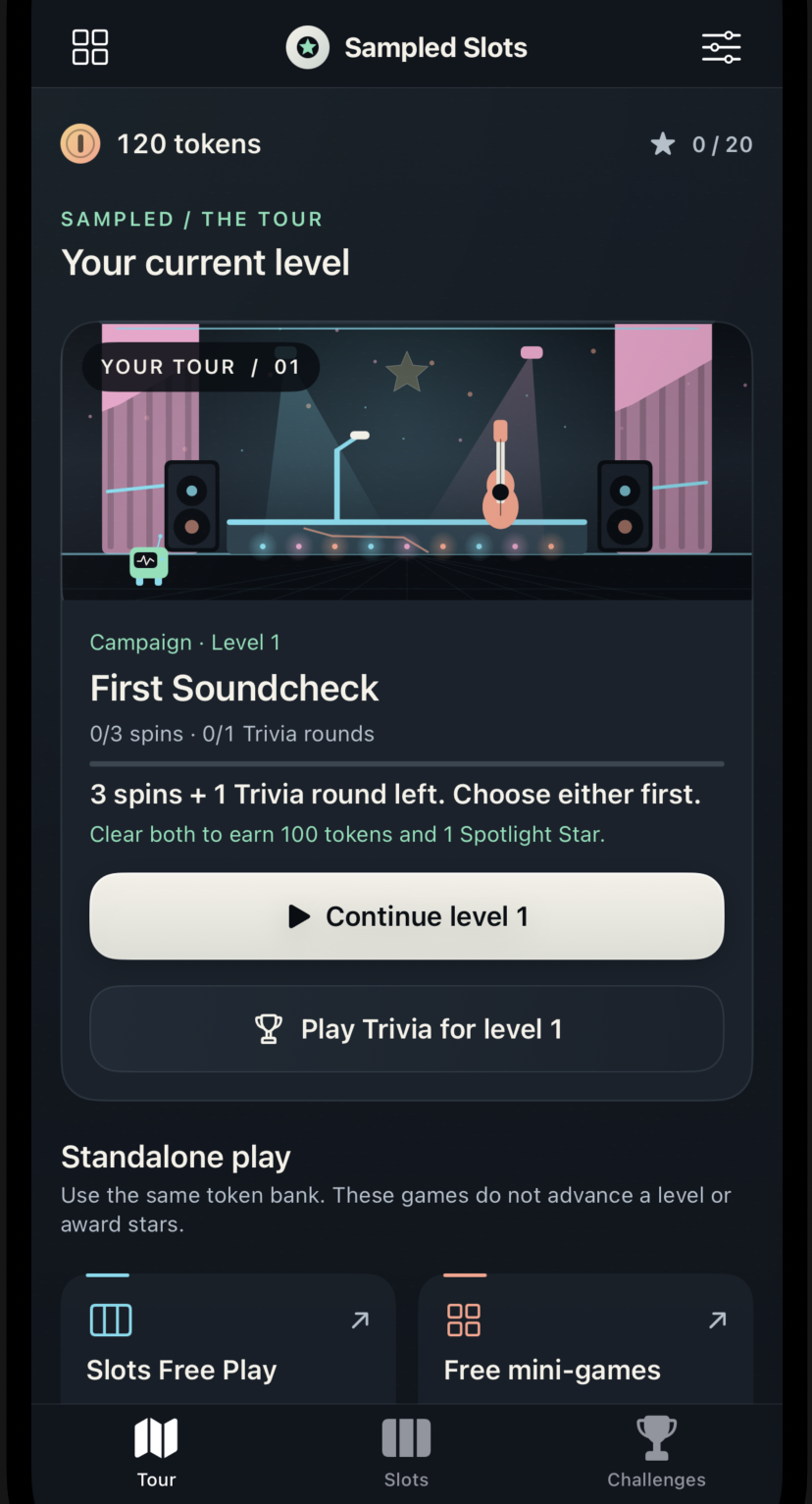 Your tour starts here in Sampled Slots